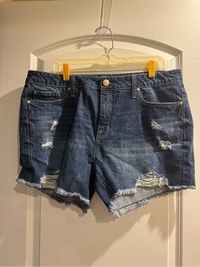 Seven7 Dark Blue Distressed Denim Jean Shorts